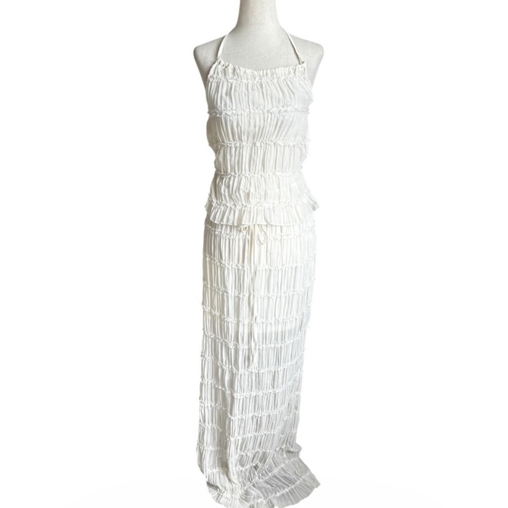 Shein Pleated Boho Halter Top Maxi skirt Ruffle Open Back Resort Medium | 24-20